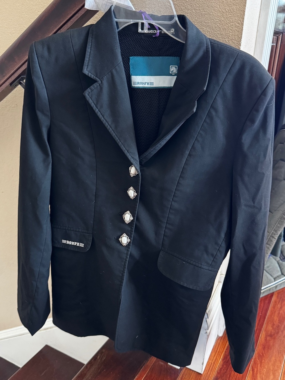 Romfh Featherweight Dressage Show Jacket Coat with Custom Buttons- Black 14